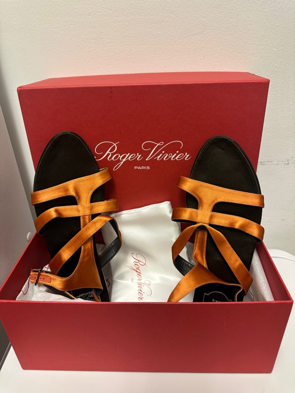 Roger Vivier Paris Satin Strappy Sandals, Comes with Box and Dust Bag. Size: 9